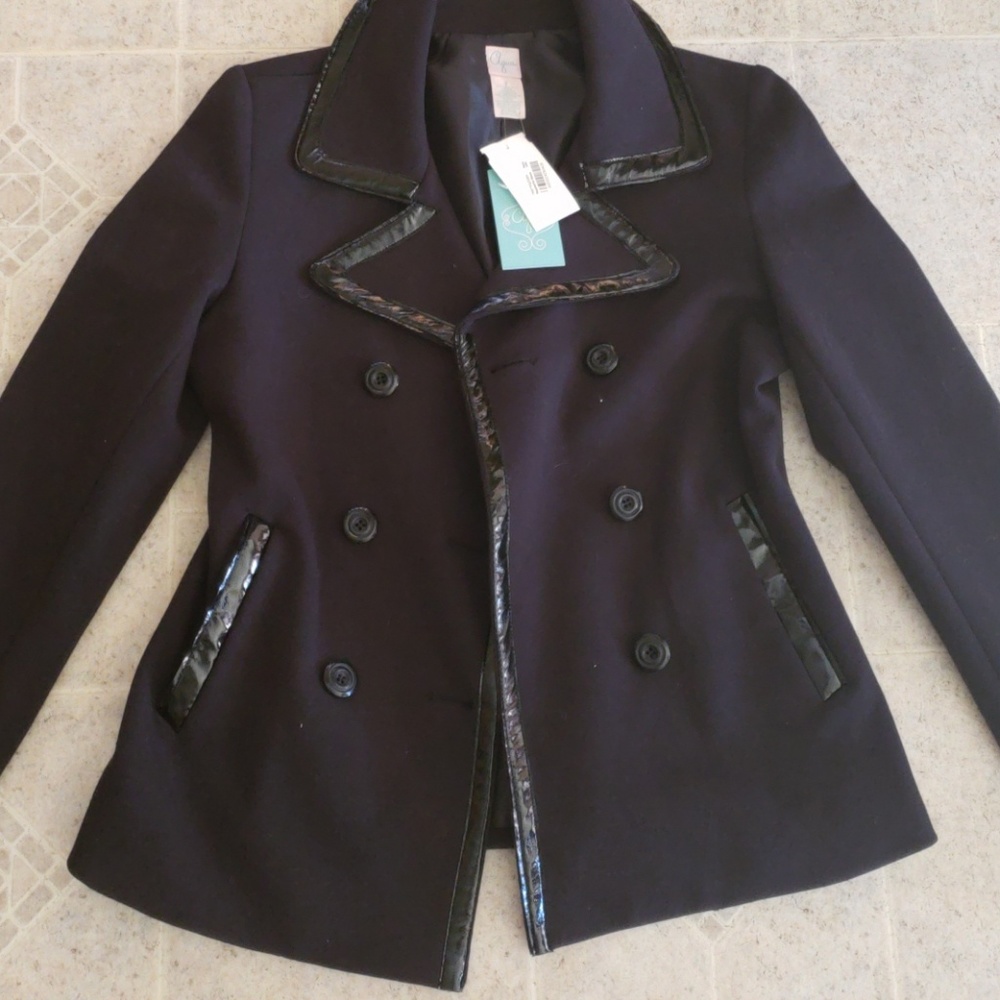 Aqua brand black fabric with patent trim jacket NWT